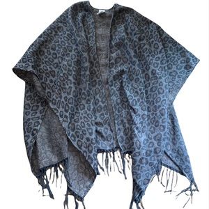 Woolrich Leopard Print Fringe Shaw Cardigan one size